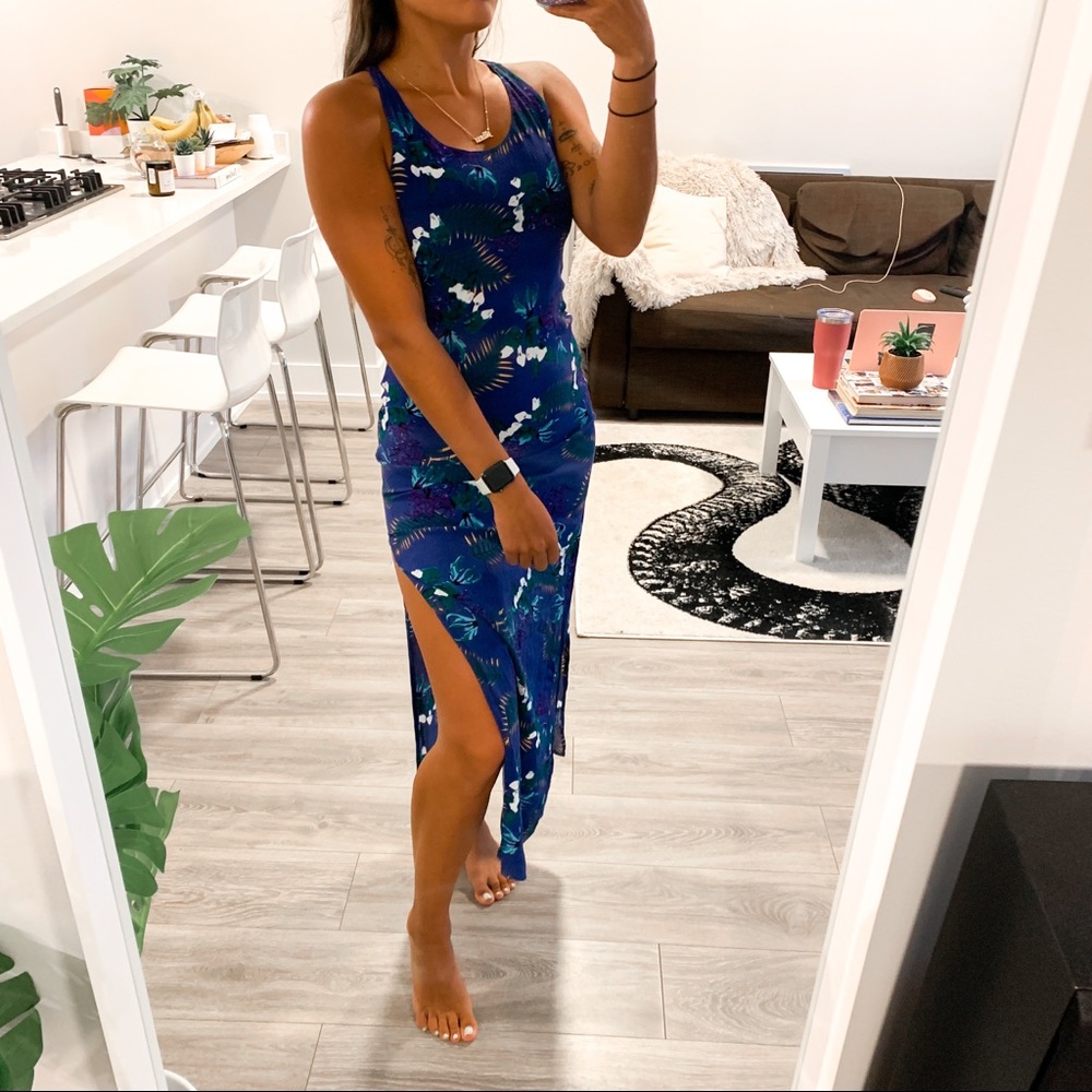 For Love & Lemons Blue Tropical Maxi Dress